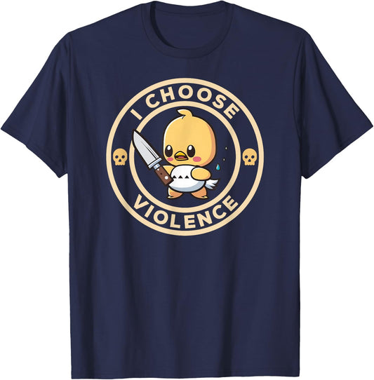 I Choose Violence Funny Cute Duck Holding Knife T-Shirt - T-Shirt | Navy