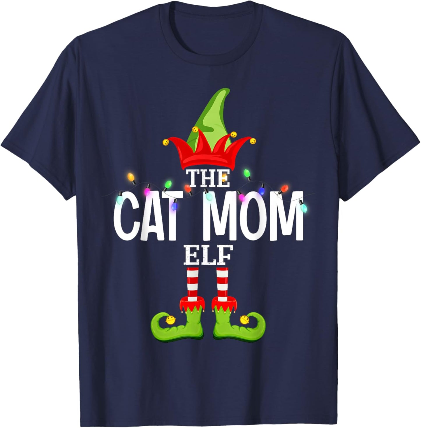 The Cat Mom Elf Christmas Matching Pajamas T-Shirt - T-Shirt | Navy