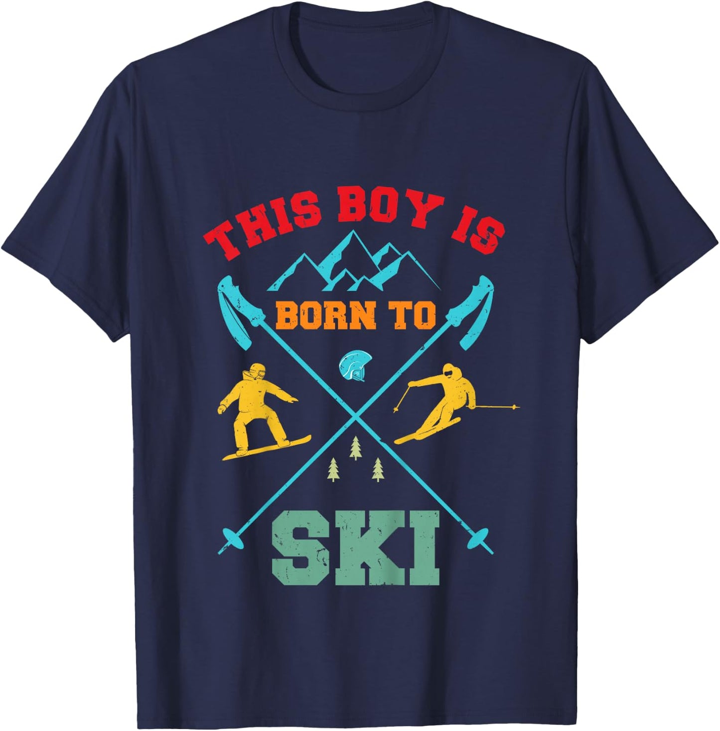 Children's Skiing Cool Boys Riding Ski Funny Boys , black T-Shirt - T-Shirt | Navy