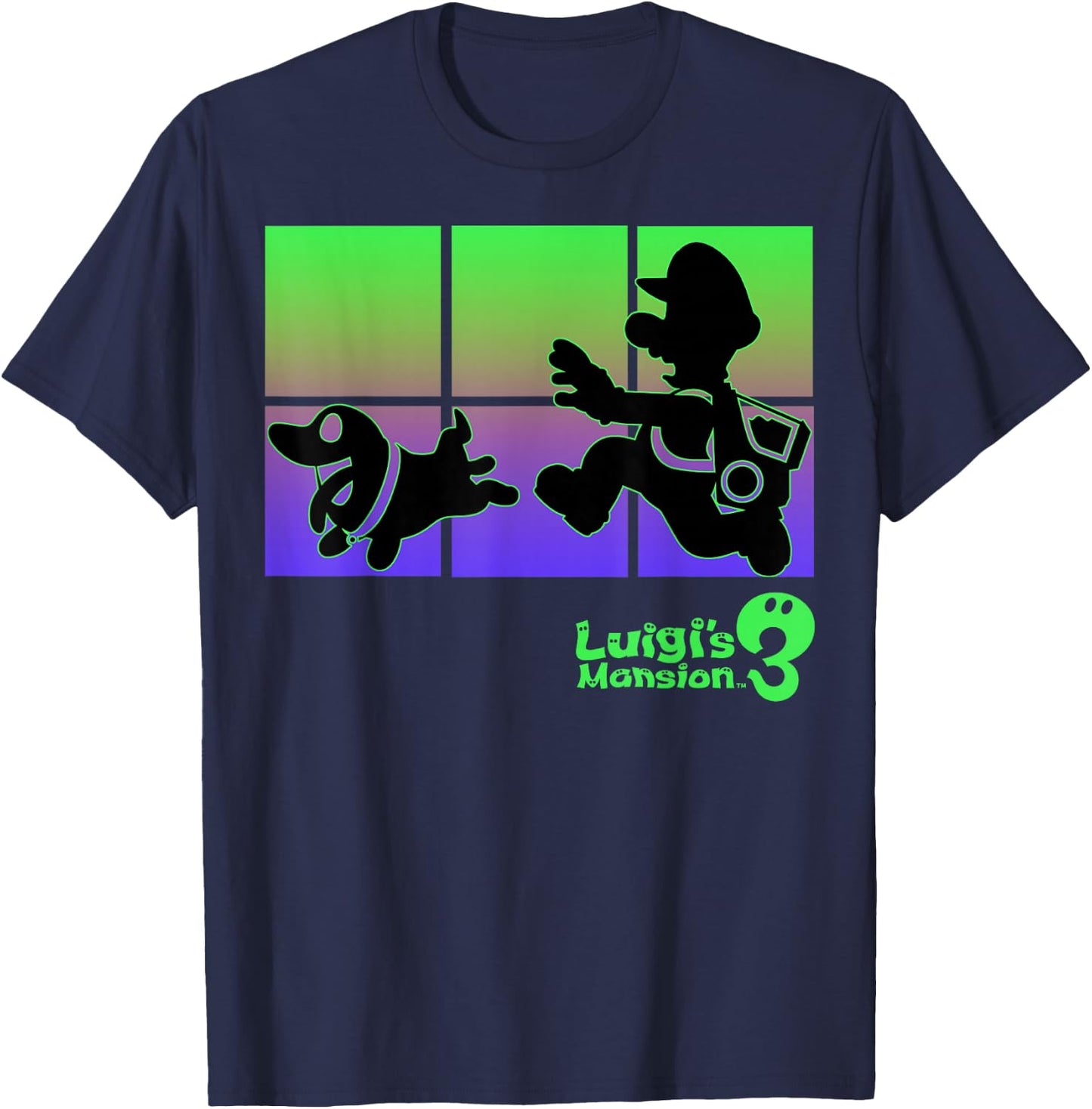 Luigi's Mansion 3 Luigi And Polterpup Silhouette T-Shirt - T-Shirt | Navy