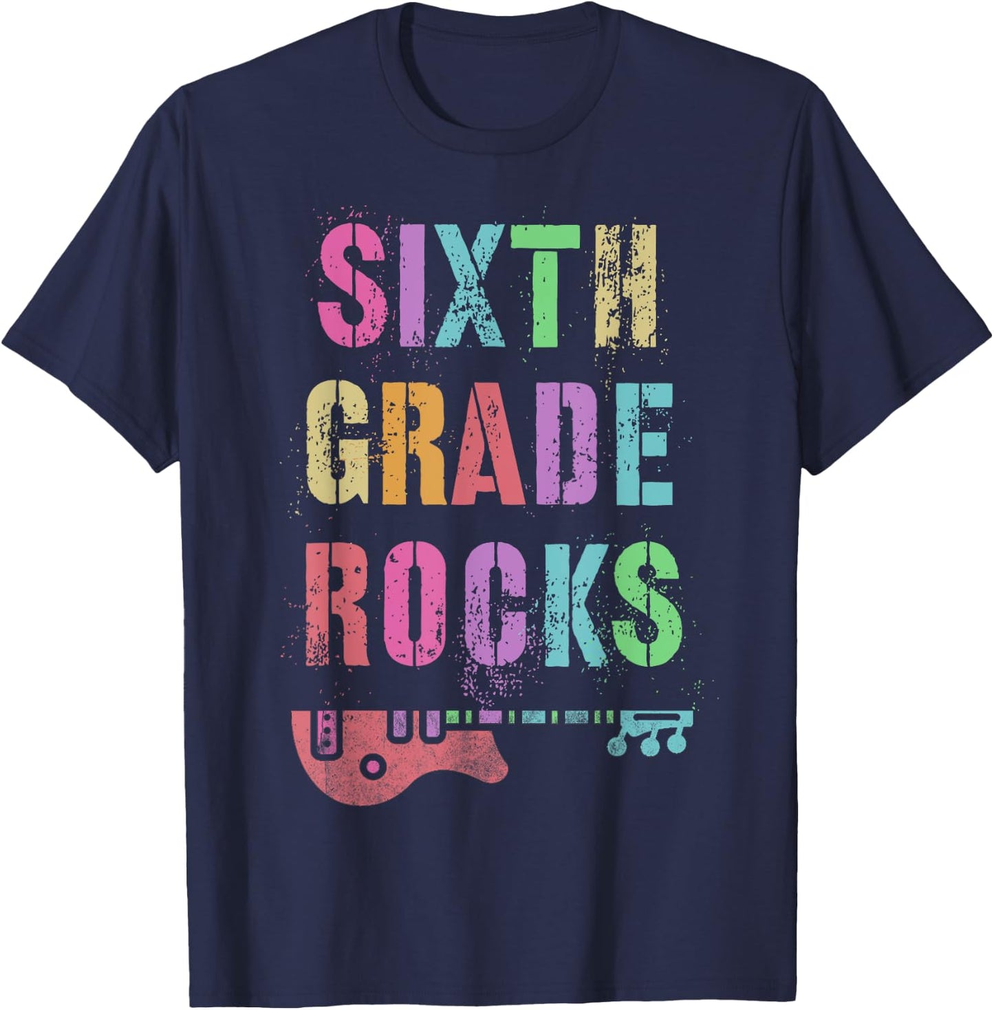 6th GRADE ROCKS Testing Teacher Rockstar Team Sixth Grader Women Girls Kids T-Shirt - T-Shirt | Navy