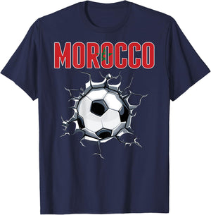 Morocco Soccer Fans Jersey Moroccan Football In Cracked Wall T-Shirt - T-Shirt | Navy