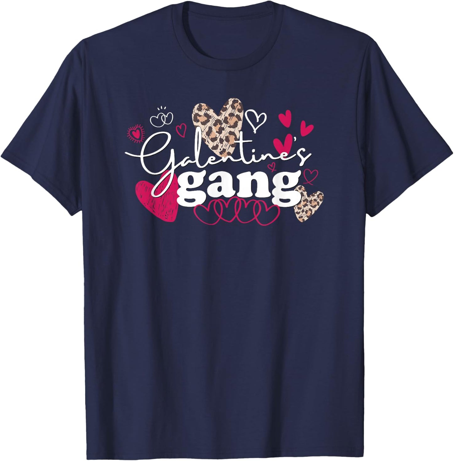 Matching Valentine's Day Galentines Gang Cute Leopard Hearts T-Shirt - T-Shirt | Navy