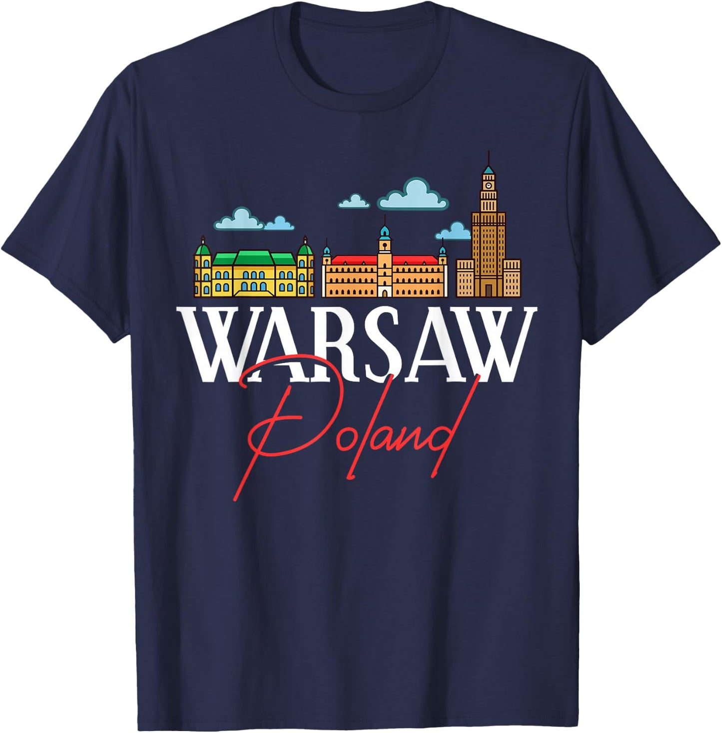 Warsaw Poland City Skyline Map Travel T-Shirt - T-Shirt | Navy
