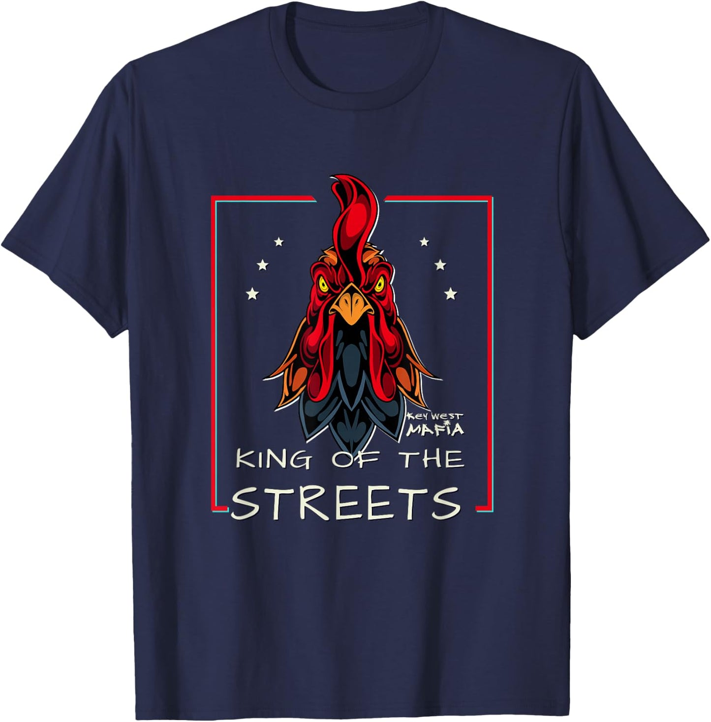 Key West, Florida - King of the Streets Rooster T-Shirt - T-Shirt | Navy