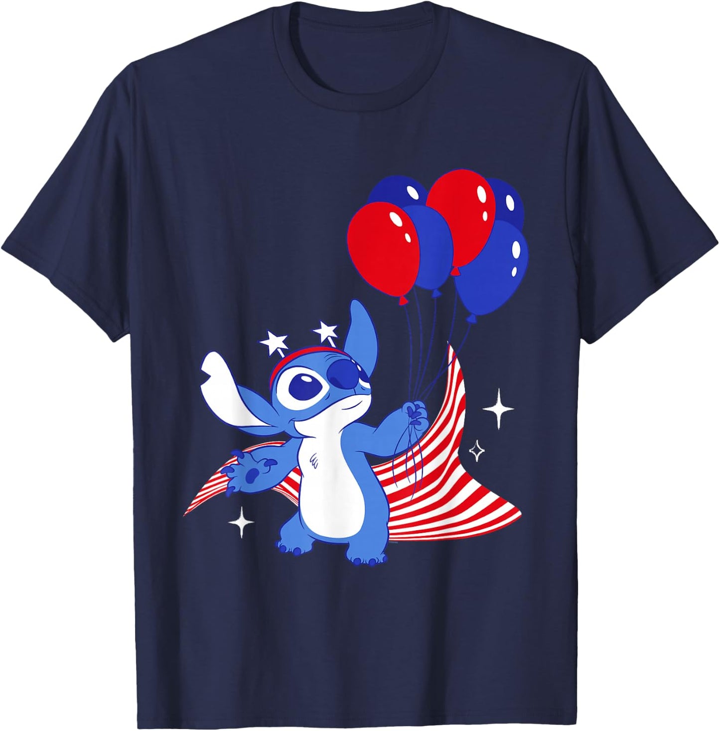 Disney Stitch with Balloons Americana 4th of July USA 250th T-Shirt - T-Shirt | Navy