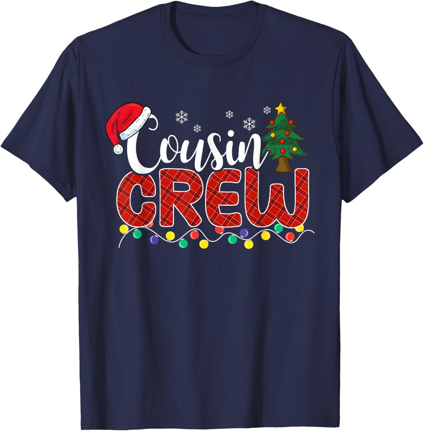 Christmas Cousin Crew Plaid Santa Family Matching Pajamas T-Shirt - T-Shirt | Navy