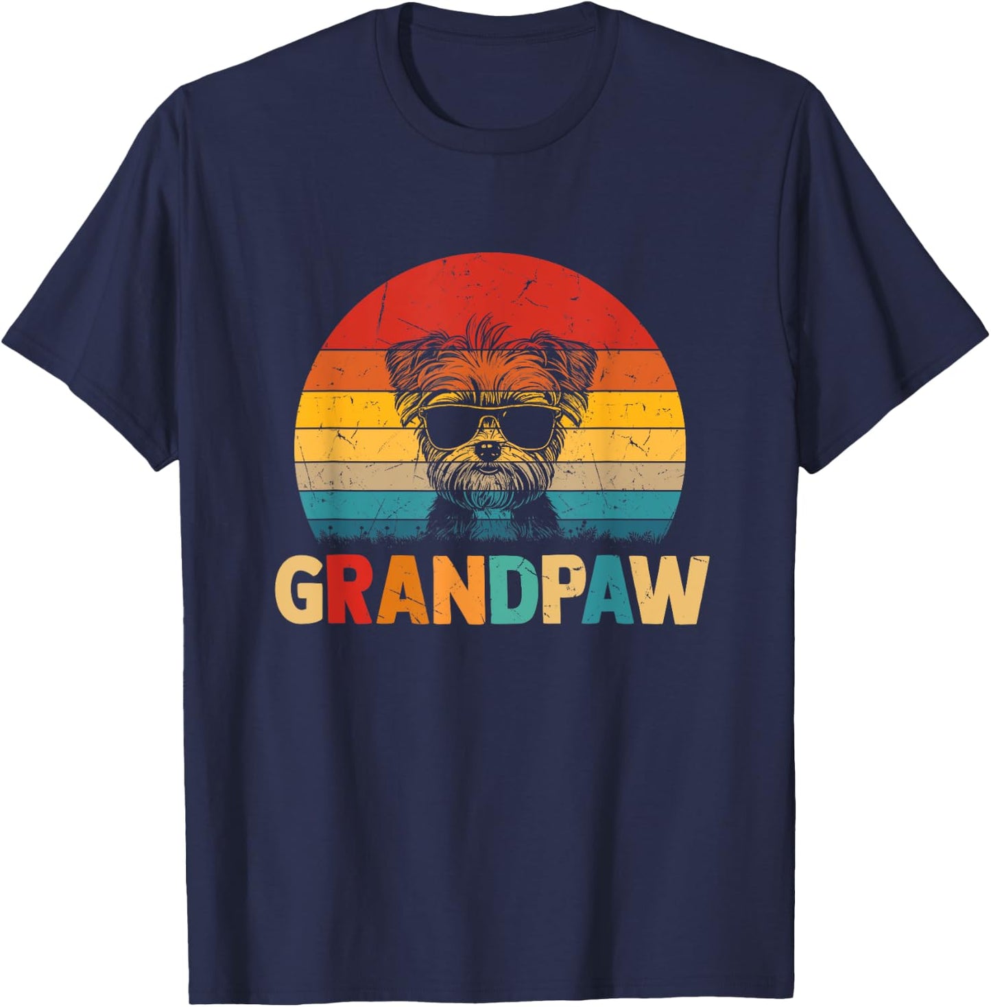 Funny Grandpaw Retro Vintage Morkie Lovers Grandpa Fathers T-Shirt - T-Shirt | Navy