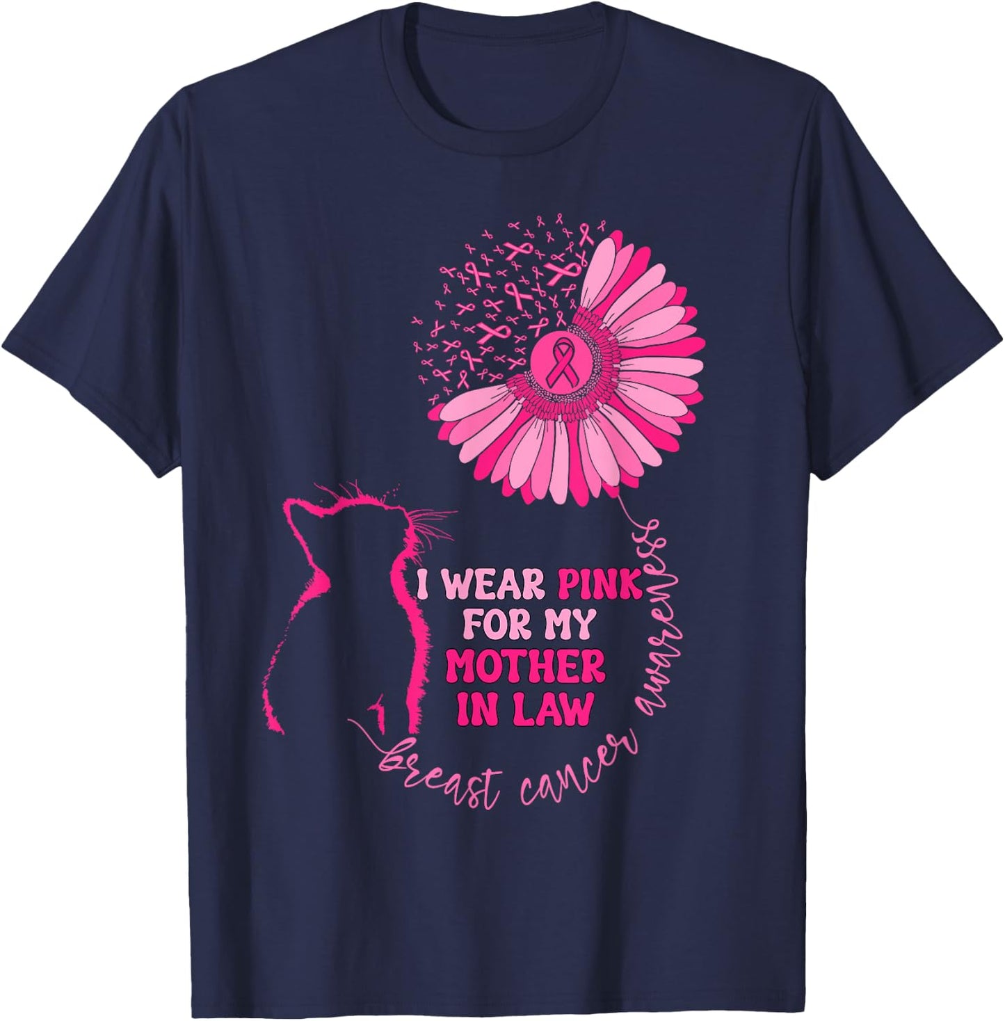 I Wear Pink For My Mother In Law Breast Cancer Awareness Cat Women Kids T-Shirt - T-Shirt | Navy