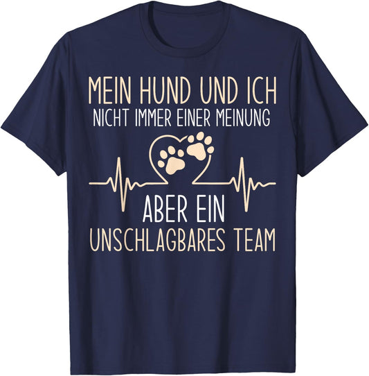 Dog Funny with German Text "Mein Hund Und Ich Nicht immer Einer Meinung" [German, black T-Shirt - T-Shirt | Navy