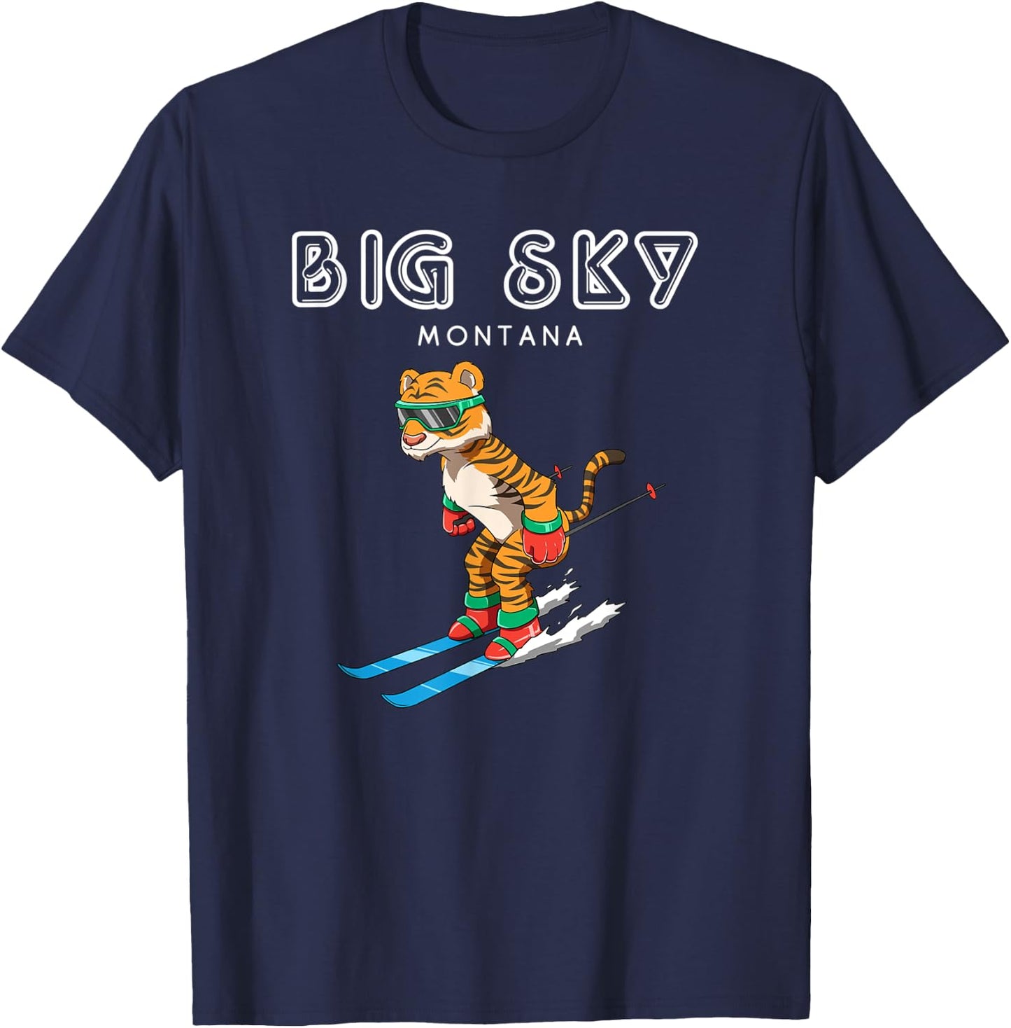 Big Sky Montana - Funny Ski Tiger T-Shirt - T-Shirt | Navy