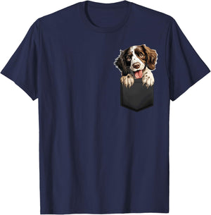 English Springer Spaniel Puppy Dog In Pocket Cute Pet Lover T-Shirt - T-Shirt | Navy