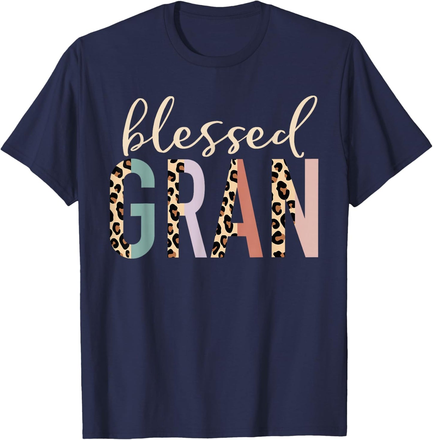 Blessed Gran Cute Leopard Print T-Shirt - T-Shirt | Navy