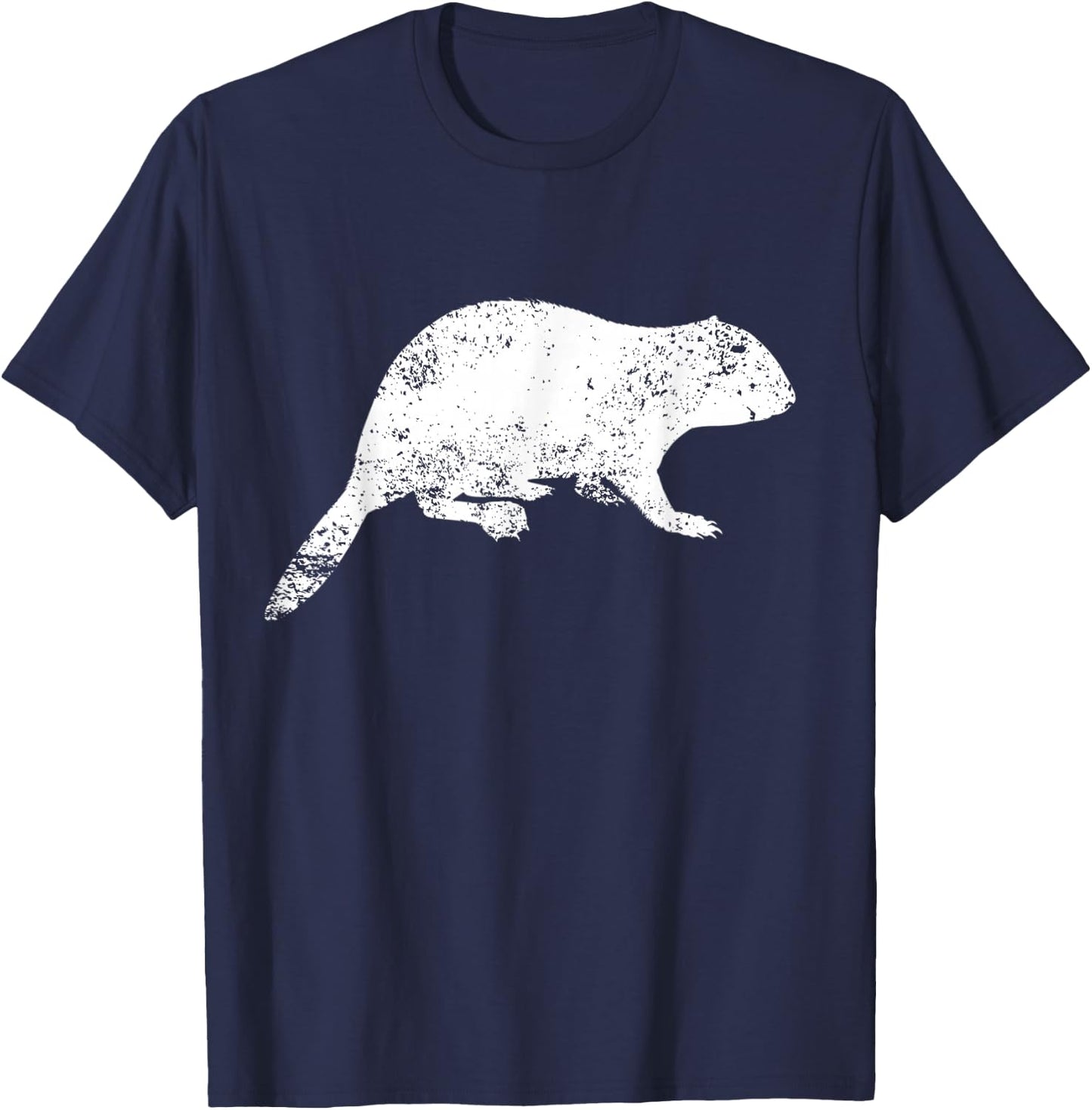 Distressed Grunge Beaver Print - Vintage Beaver T-Shirt - T-Shirt | Navy