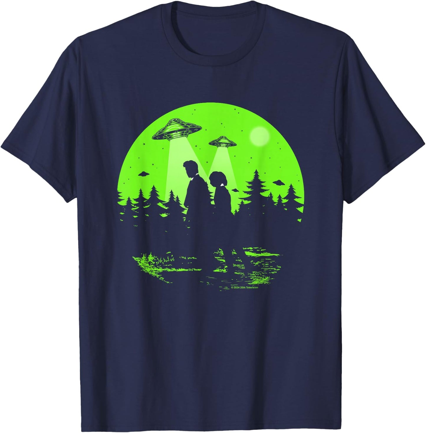 X-Files Mulder & Scully Silhouettes In The Woods , Black, S T-Shirt - T-Shirt | Navy