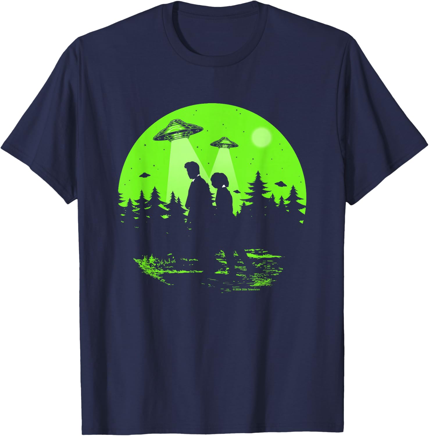 X-Files Mulder & Scully Silhouettes In The Woods , Black, S T-Shirt - T-Shirt | Navy