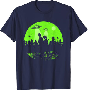 X-Files Mulder & Scully Silhouettes In The Woods , Black, S T-Shirt - T-Shirt | Navy