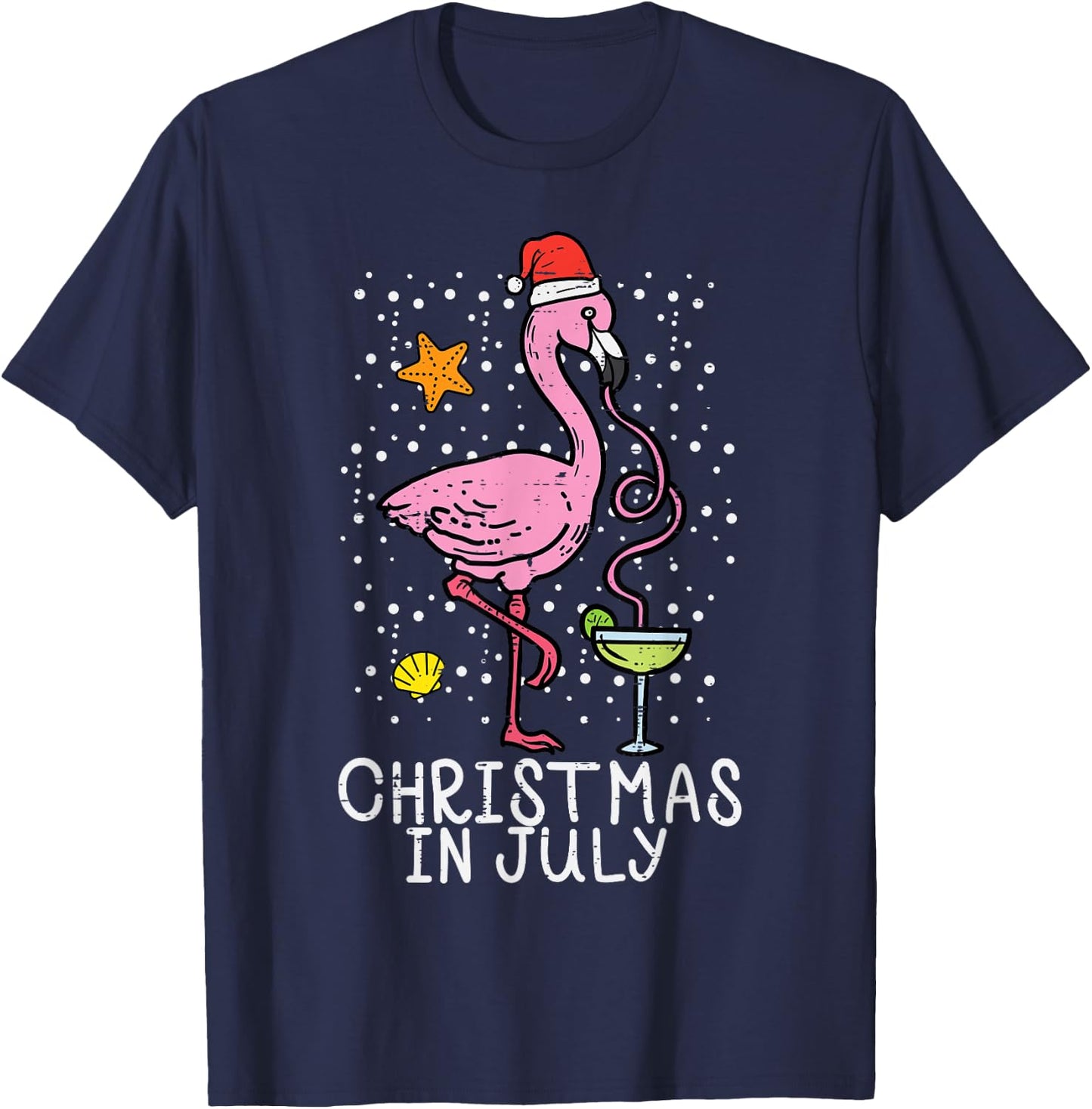 Christmas In July Flamingo Santa Summer Xmas Women Men Kids T-Shirt - T-Shirt | Navy