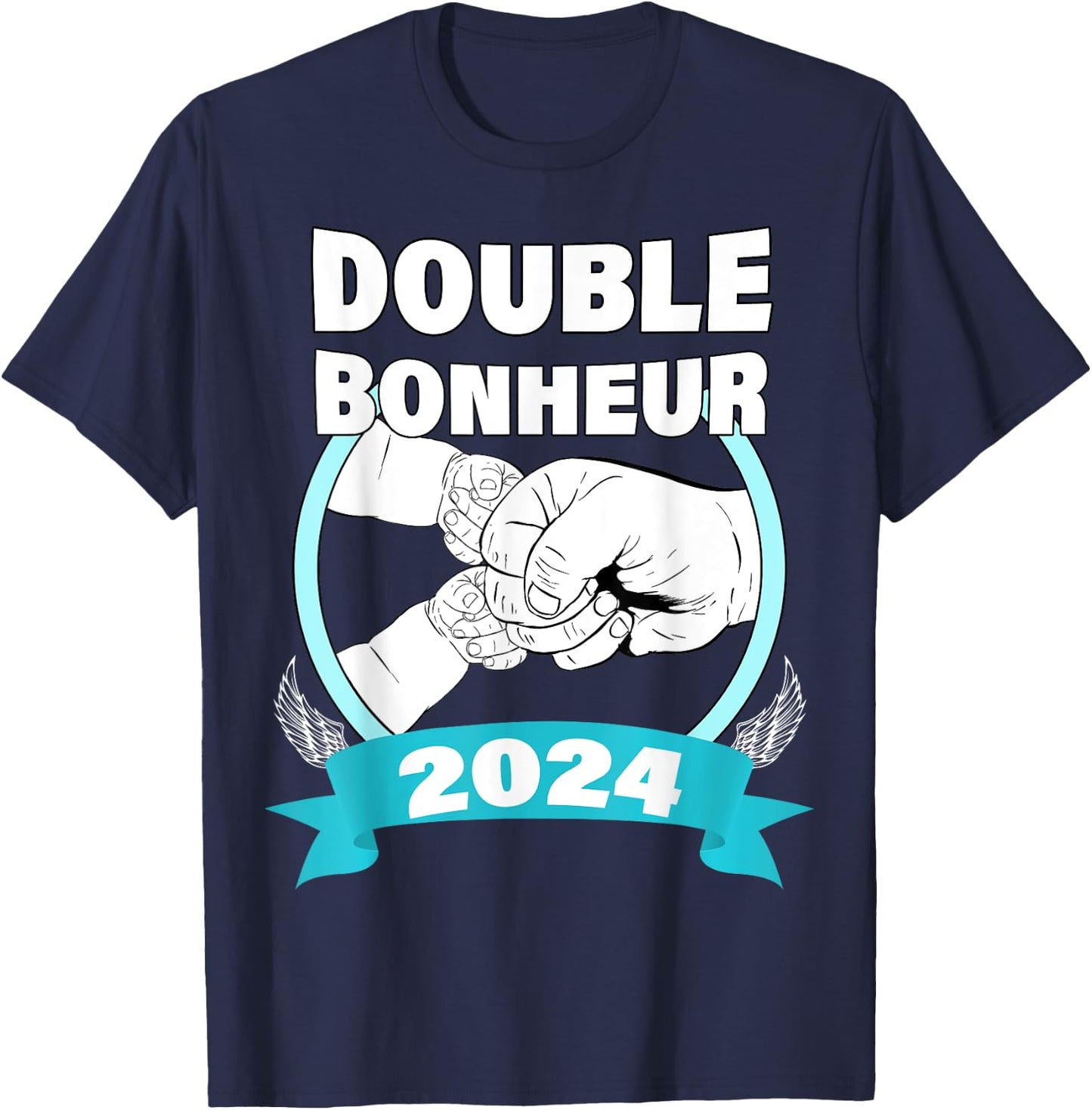 Announcement Pregnancy Baby Daddy Of Twins Double Happiness 2024 , Black, S T-Shirt - T-Shirt | Navy