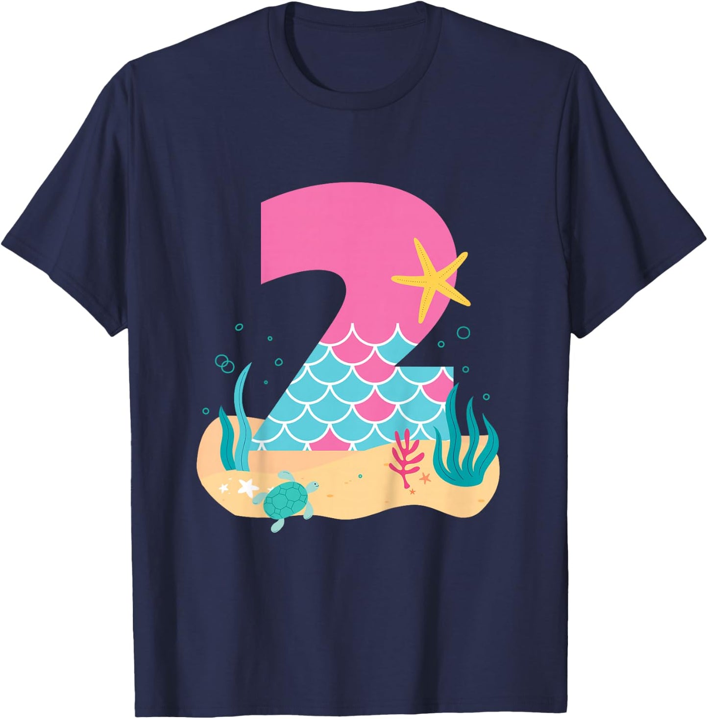 Kids Cute 2nd Birthday Outfits for Girls Mermaid 2 Year Old T-Shirt - T-Shirt | Navy