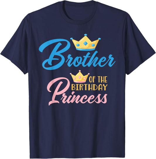 Brother of The Birthday Princess Themed Family Girl Birthday T-Shirt - T-Shirt | Navy