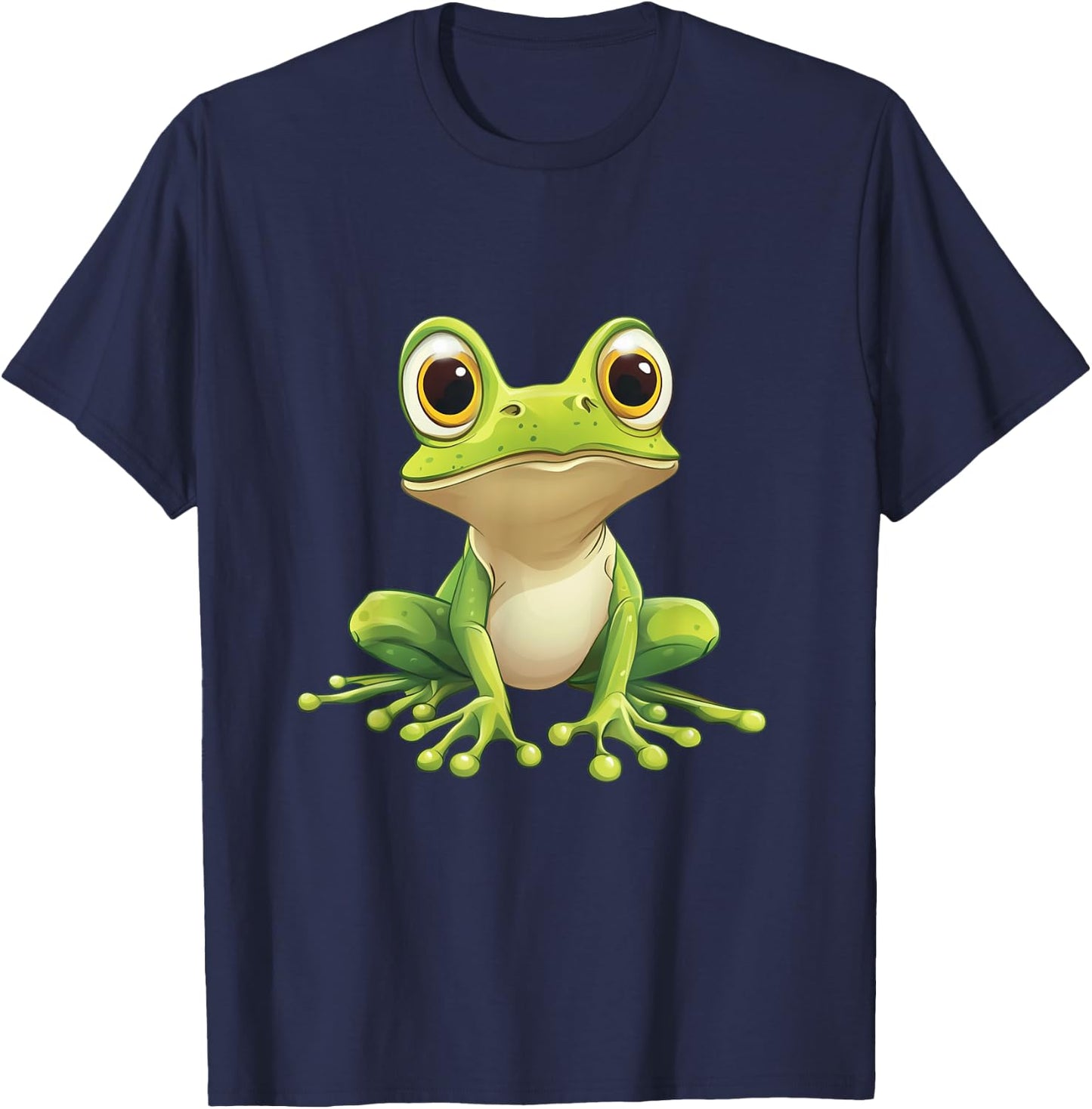 Funny Frog with Big Eyes - Frog Motif , black T-Shirt - T-Shirt | Navy