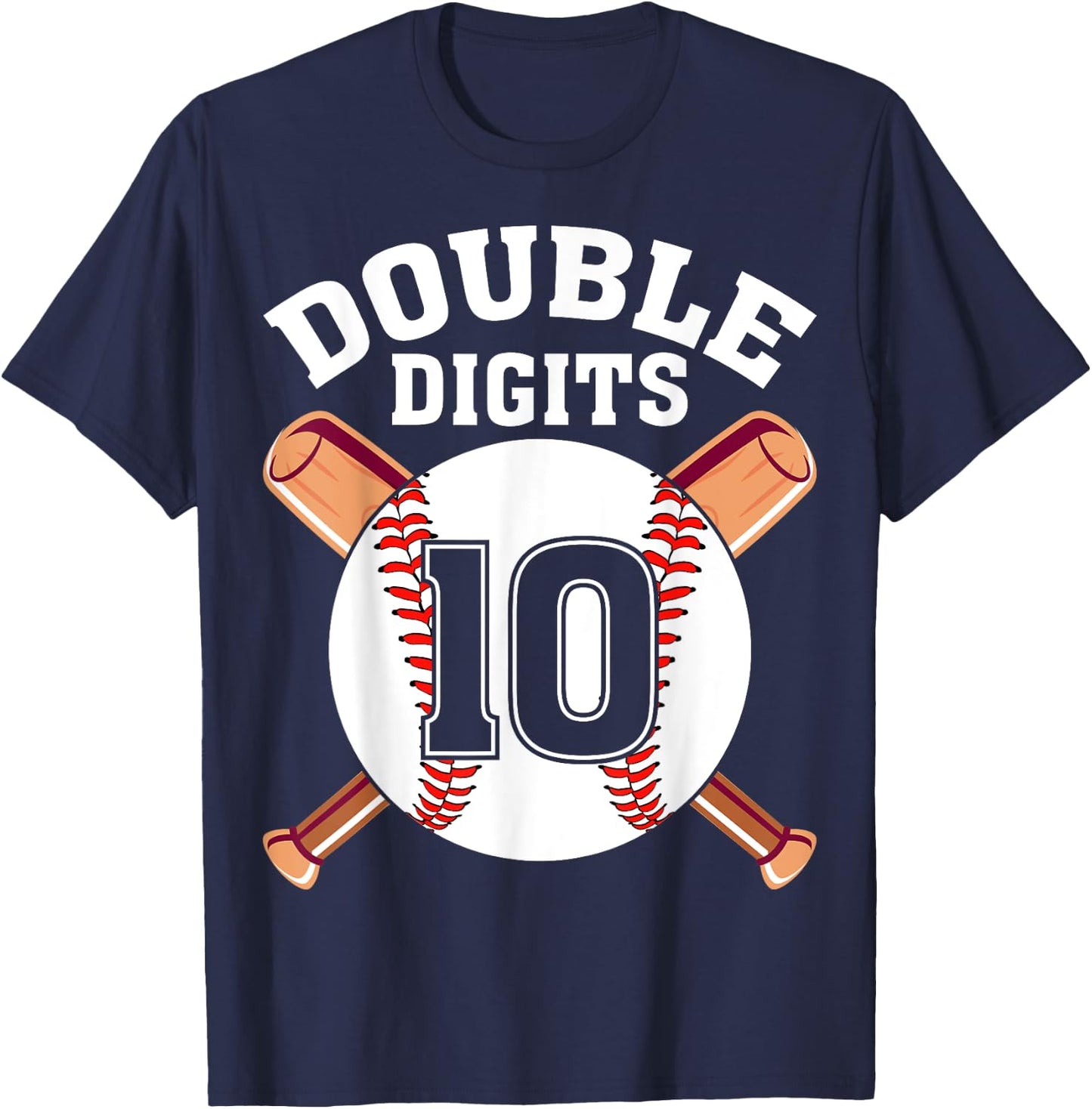 Double Digits Baseball Player 10 Years Old 10th Birthday T-Shirt - T-Shirt | Navy