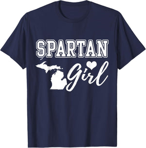 Spartan Girl Home Heart State Map Shape Women Girls T-Shirt - T-Shirt | Navy