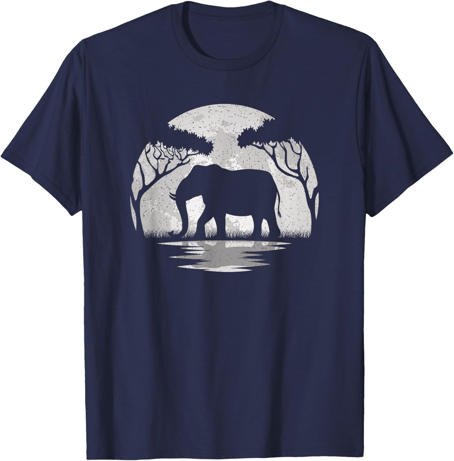 Elephant Moon Vintage Elephant Lover Wildlife Men Women T-Shirt - T-Shirt | Navy