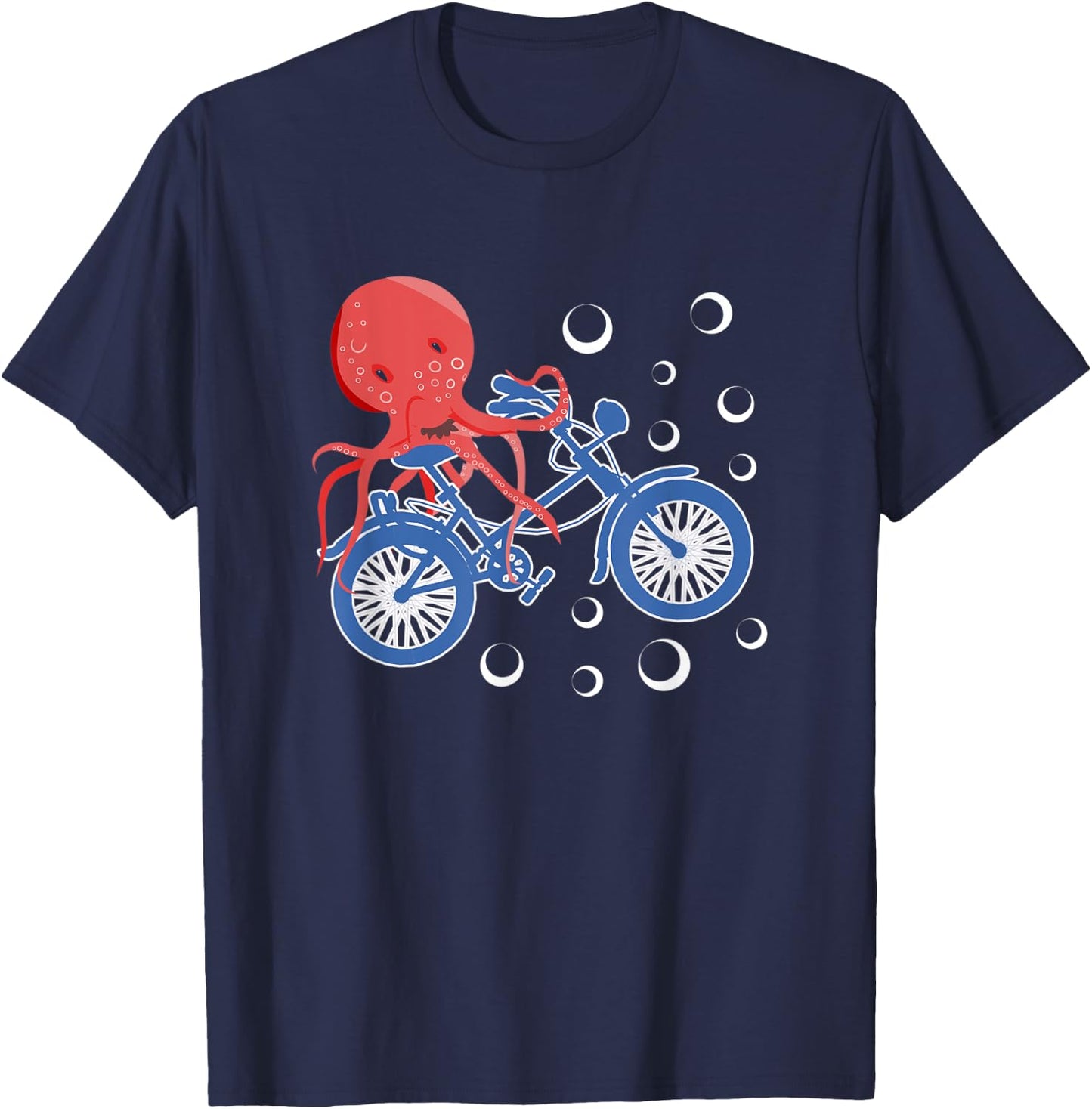 Octopus Riding A Bicycle Bike Riding Octopus T-Shirt - T-Shirt | Navy