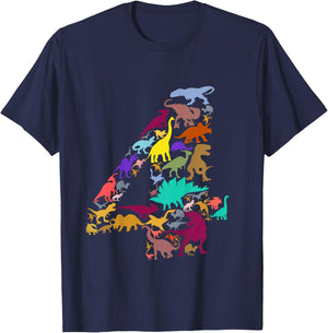Kids Dinosaur 4th Birthday Boy 4 Years T-Rex Party Rawr I'm 4 T-Shirt - T-Shirt | Navy