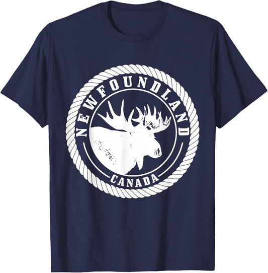 Newfoundland Canada Elk Vintage Hiking Nature Canadian T-Shirt - T-Shirt | Navy