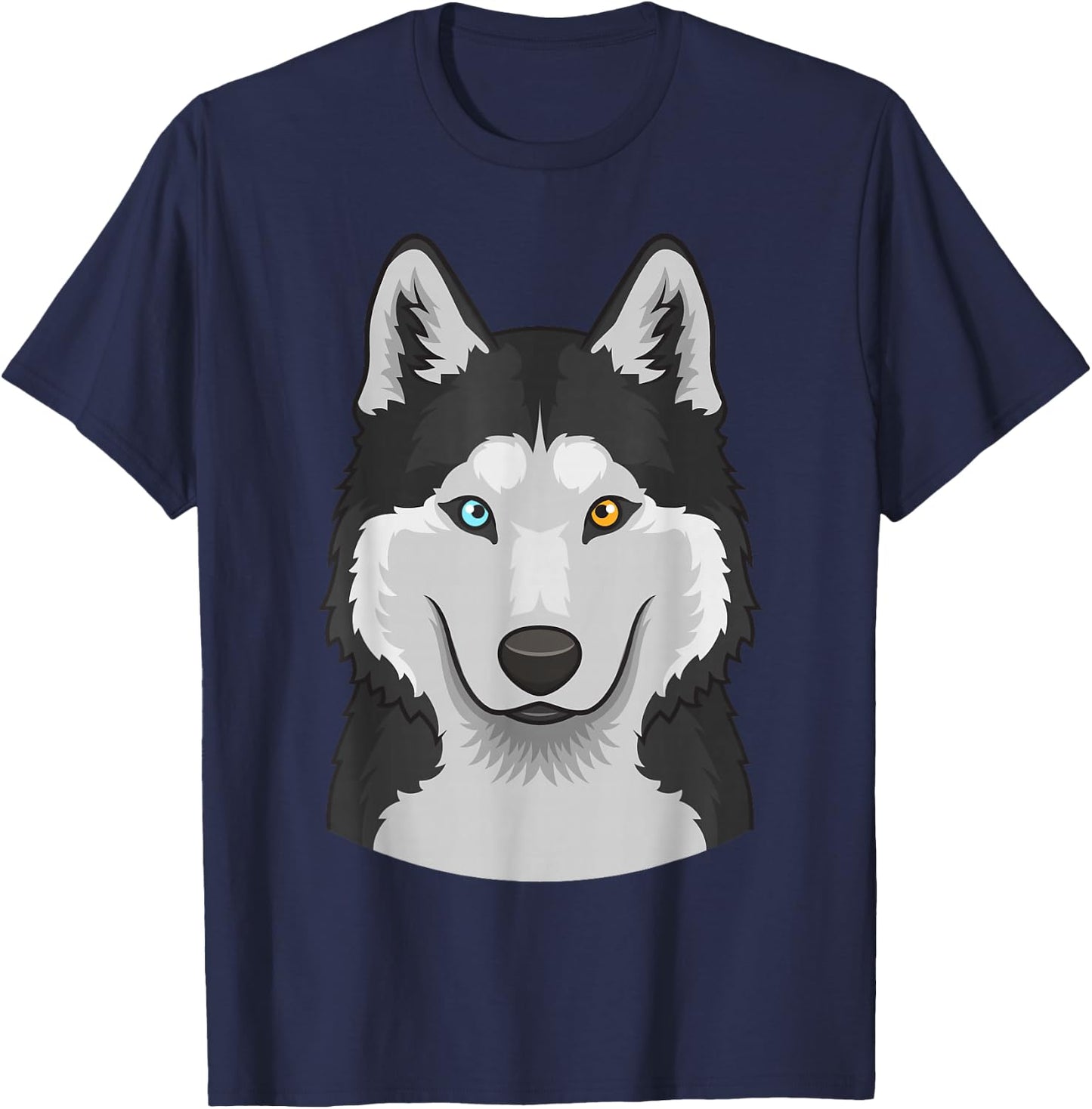 Siberian Husky face cute blue-brown eyes dog T-Shirt - T-Shirt | Navy