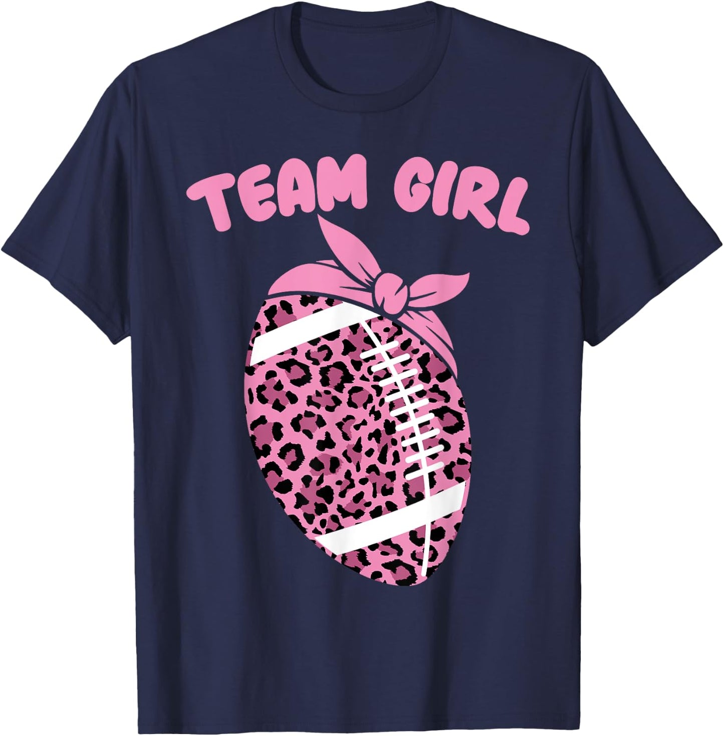 Team Girl Football Biggest Fan Cute Baby Shower 2026 Leopard T-Shirt - T-Shirt | Navy