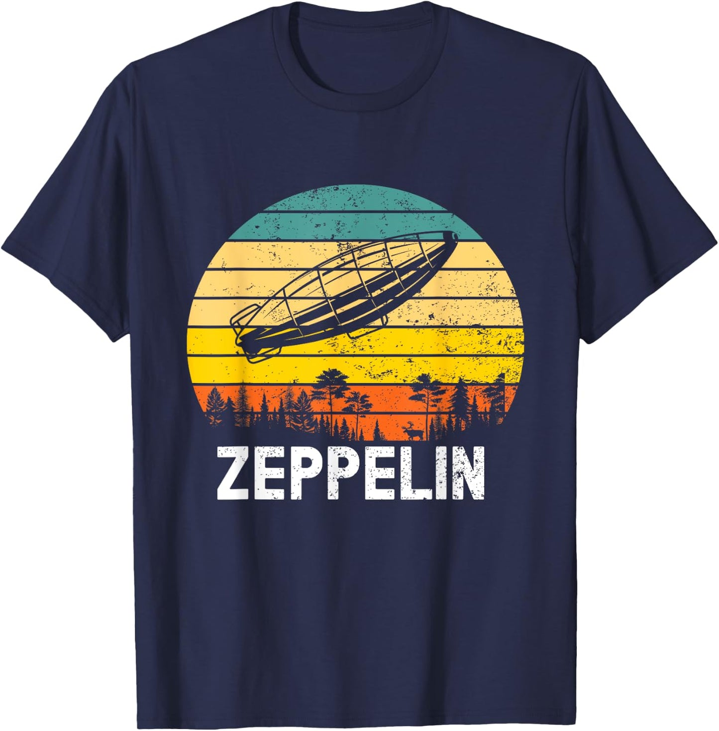 Retro Zeppelin 70s Dirigible Blimp Airship Zepelin Zepplin T-Shirt - T-Shirt | Navy