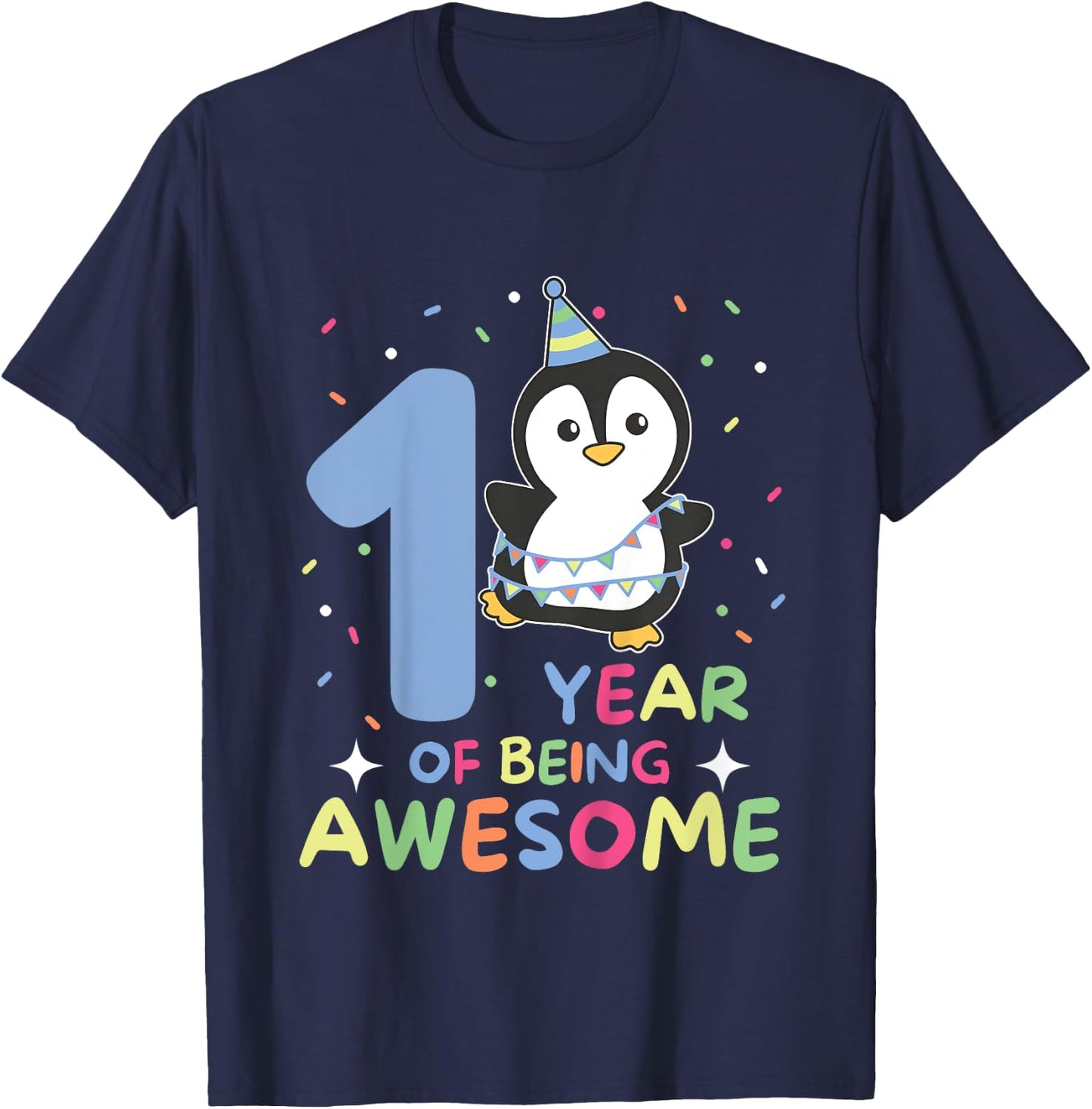 Penguin For 1st Birthday For Children One Year Old Penguin T-Shirt - T-Shirt | Navy