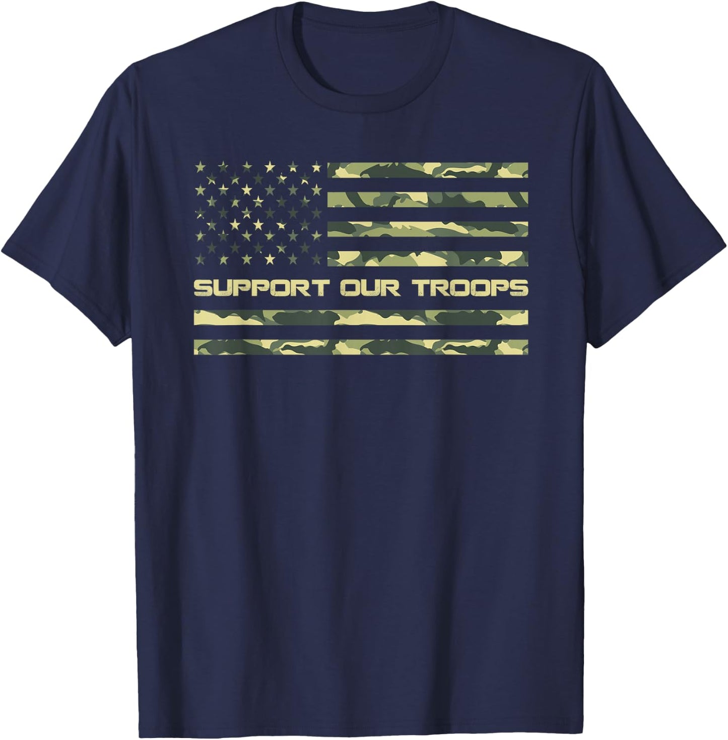 Support Our Troops Military Camo Flag T-Shirt - T-Shirt | Navy
