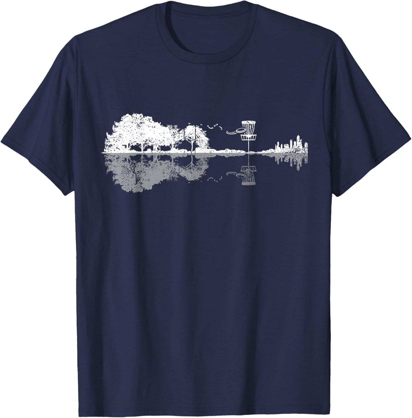 Disc Golf Sunset Guitar Guitarist Player Golfing Golfer T-Shirt - T-Shirt | Navy