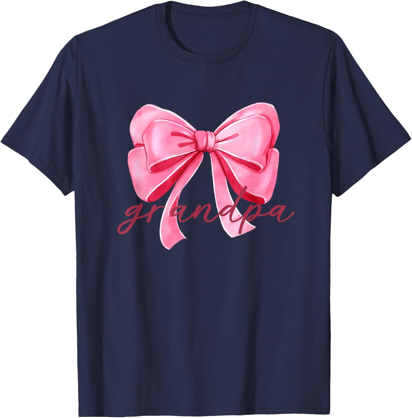 Grandpa Pink Bow Birthday Baby Shower Family Pink Ribbon T-Shirt - T-Shirt | Navy