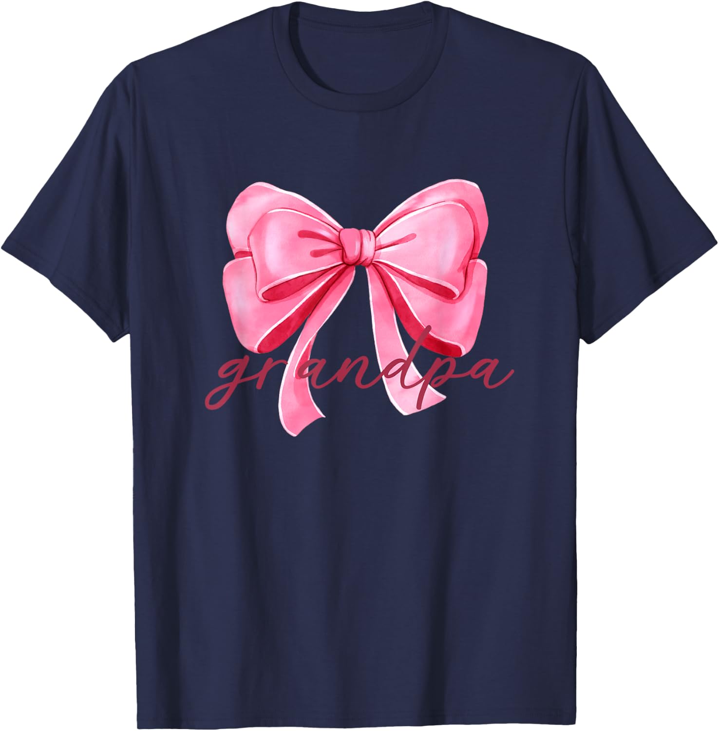 Grandpa Pink Bow Birthday Baby Shower Family Pink Ribbon T-Shirt - T-Shirt | Navy