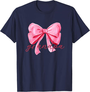 Grandpa Pink Bow Birthday Baby Shower Family Pink Ribbon T-Shirt - T-Shirt | Navy