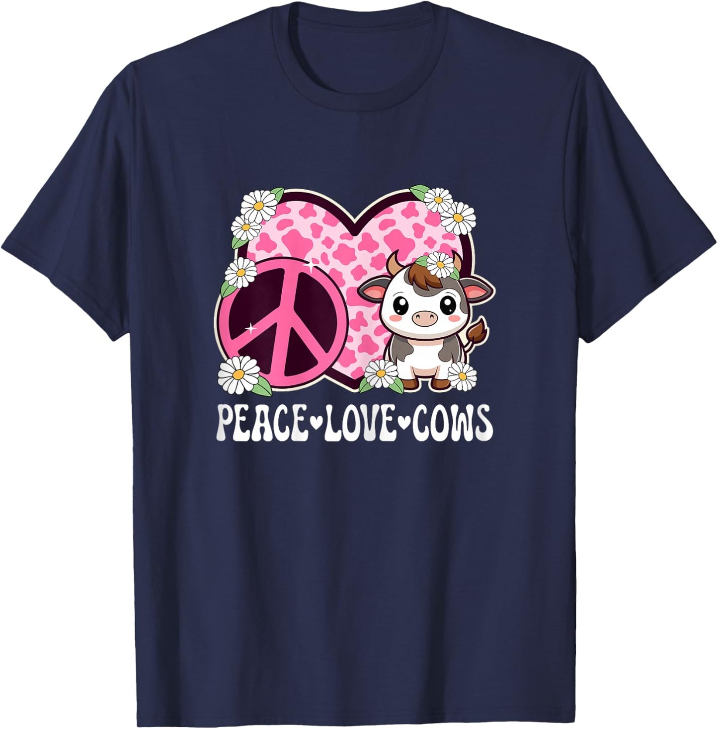 Peace Love Cows Women Cow Print Cute Cow Girls Cow Lover Cow T-Shirt - T-Shirt | Navy
