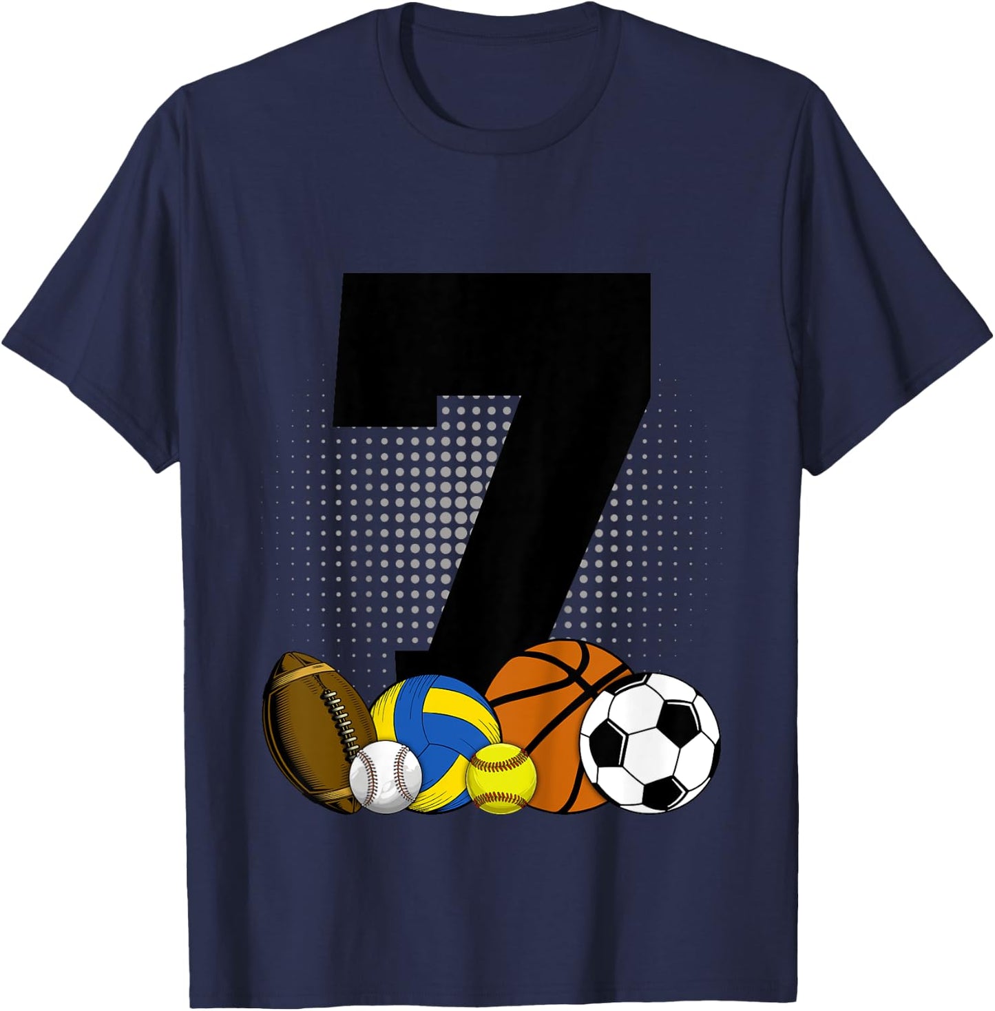 Kids 7th Birthday Sport Ball Kids Boys 7 years Old Birthday T-Shirt - T-Shirt | Navy