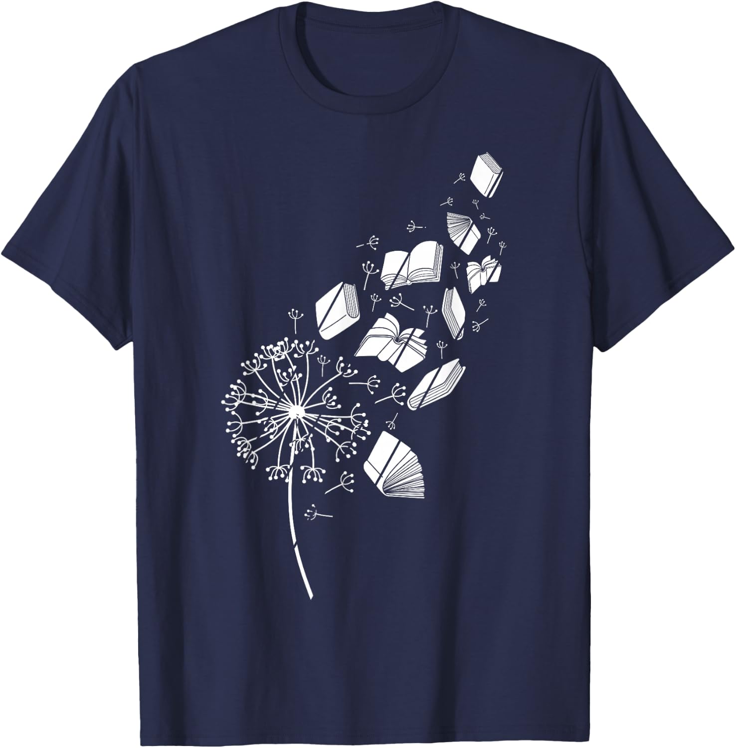 Book Flower Dandelion Books Love Reading Reading , black T-Shirt - T-Shirt | Navy
