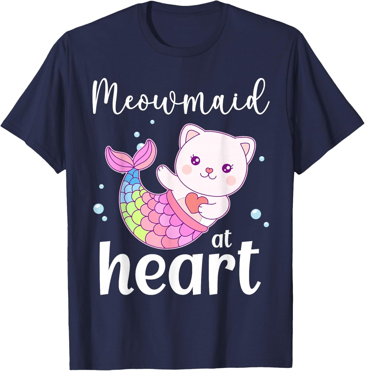 Mercat Moewmaid Mermaid Cat T-Shirt - T-Shirt | Navy