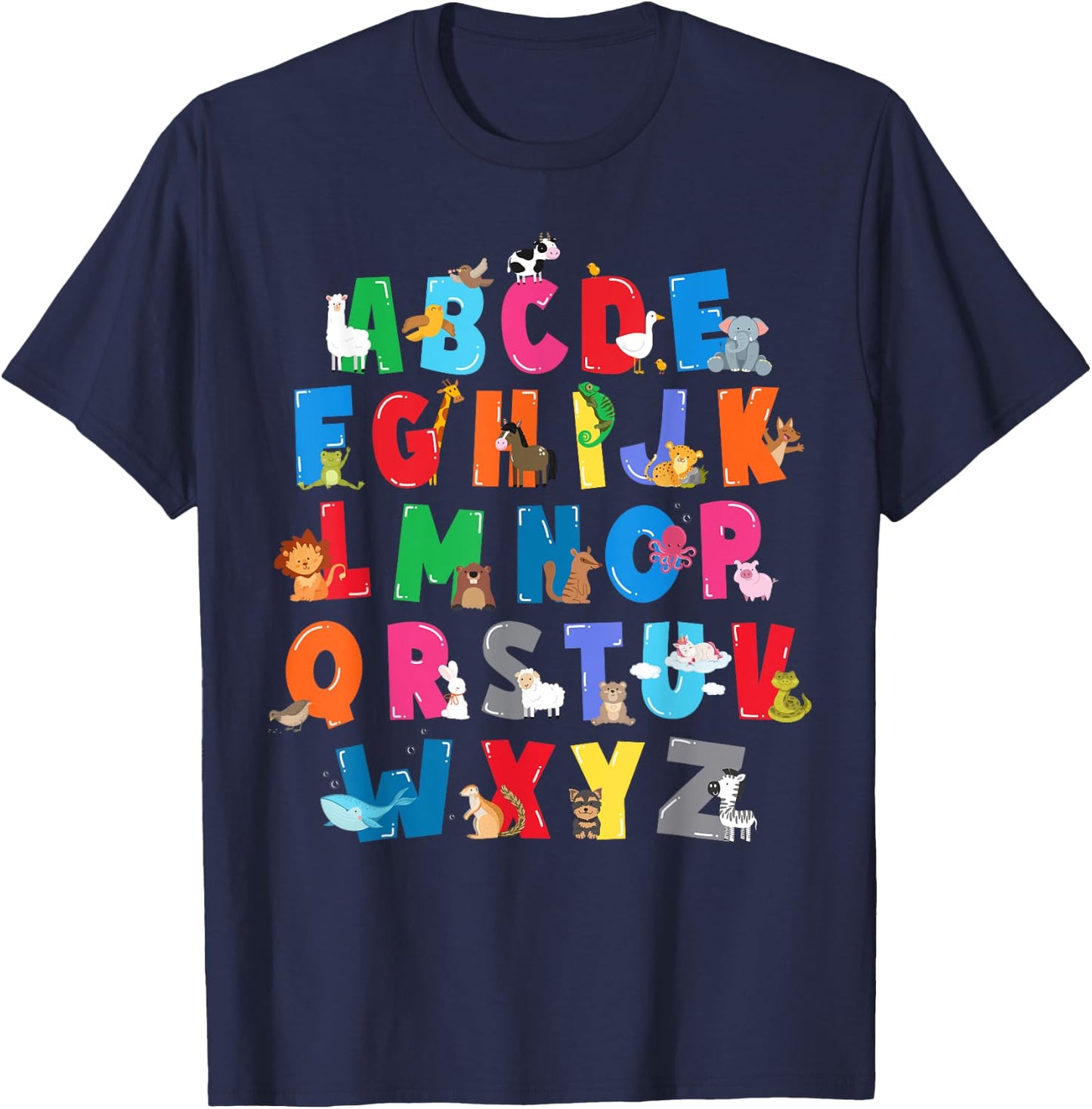 Funny Zoo Animal Alphabet ABCs Learning for Boys and Girls T-Shirt - T-Shirt | Navy