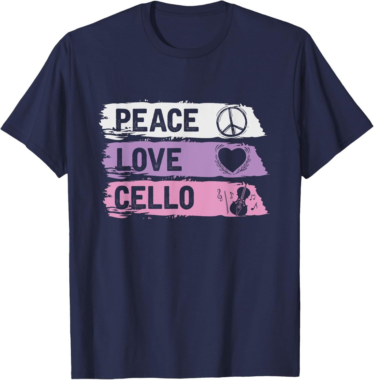 Hippie Cello Player Gift Peace Love Cello T-Shirt - T-Shirt | Navy