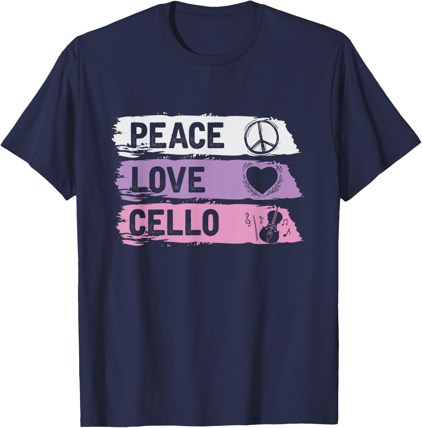 Hippie Cello Player Gift Peace Love Cello T-Shirt - T-Shirt | Navy