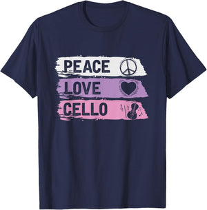 Hippie Cello Player Gift Peace Love Cello T-Shirt - T-Shirt | Navy