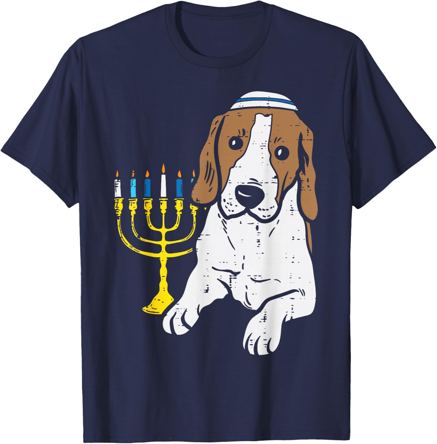 Jewish Beagle Dog Menorah Hanukkah Pajamas Chanukah PJs T-Shirt - T-Shirt | Navy
